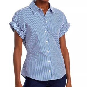 FRAME Striped Short Sleeve Button-Up Top  |  Size Extra Large